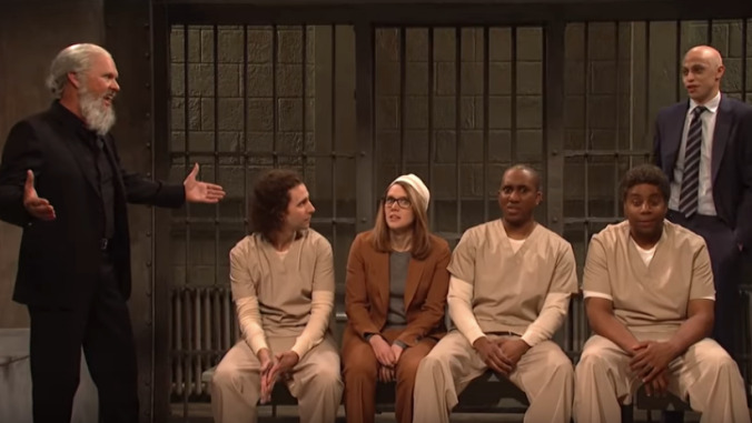 Michael Keaton drops by as Julian Assange to help SNL roast the latest celebrity jailbirds