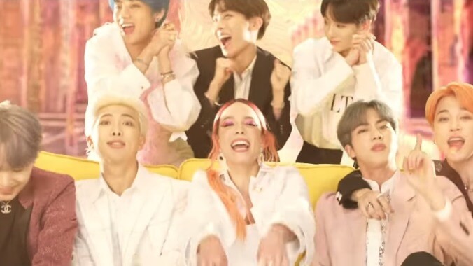 BTS and Halsey sing, dance, and save a struggling theater in the "Boy With Luv" music video