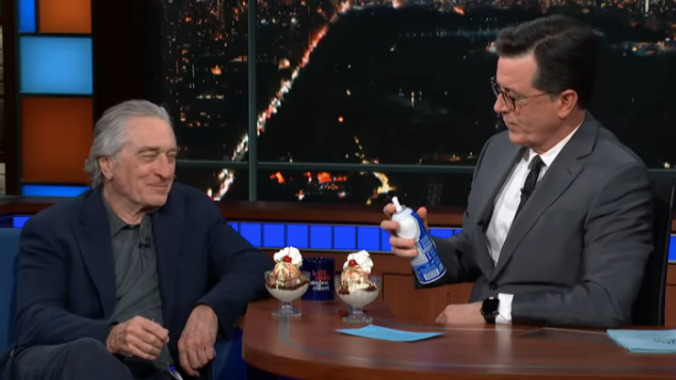 Stephen Colbert and Robert De Niro share Trump talk, a minute's silence, ice cream sundaes