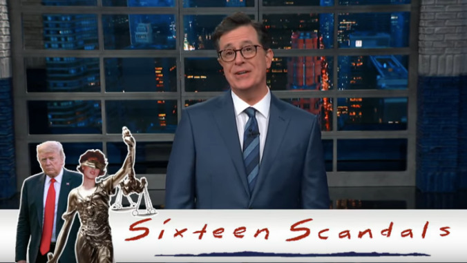 Stephen Colbert debuts his new Trump feature, Sixteen Scandals