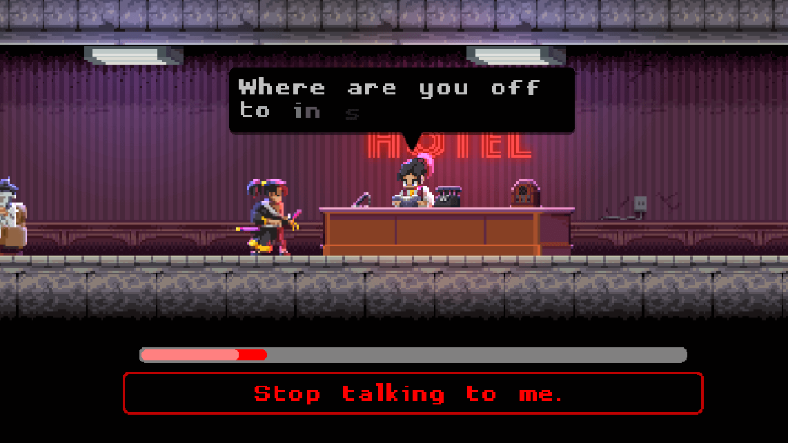 Katana Zero is a good game about swords, and a great game about being a rude, interrupting prick