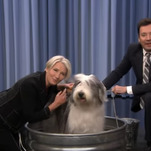 Emma Thompson talks hosting SNL, playing a late-night host, and then washes a dog with Jimmy Fallon