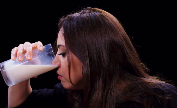Hey, let's watch Aubrey Plaza pour milk into her nostrils