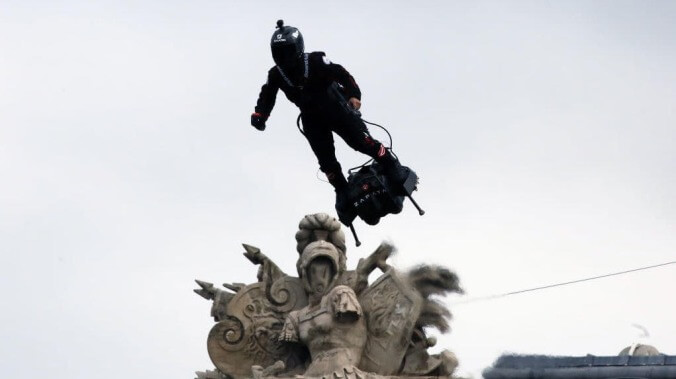 The French military is proud to unveil its very own hoverboard-riding, rifle-toting supervillain