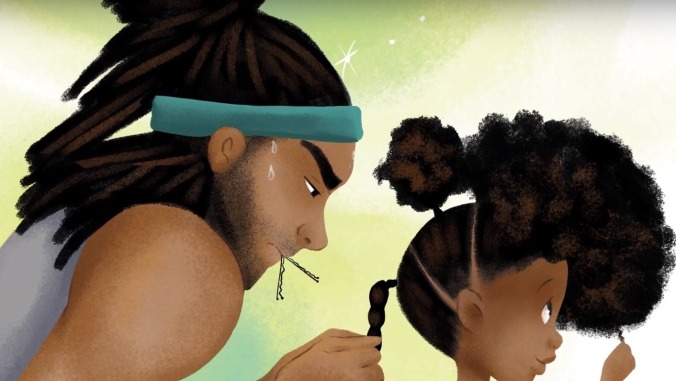 Dad and daughter need a little help in this super relatable clip from Matthew Cherry's animated short "Hair Love"