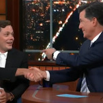 Bill Skarsgård teaches Stephen Colbert the Pennywise smile, is only a little terrifying