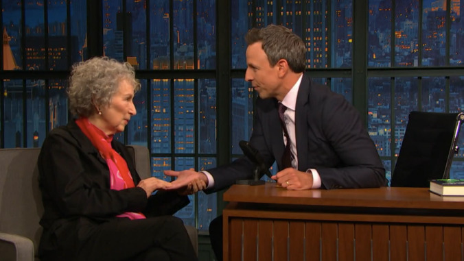 Margaret Atwood reads Seth Meyers' palm and foretells a post-Handmaid's world
