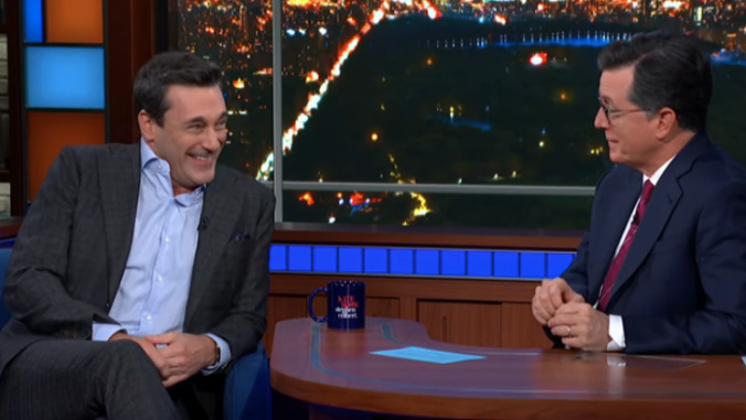 Jon Hamm tells Stephen Colbert about accidentally crashing Trump's SNL afterparty