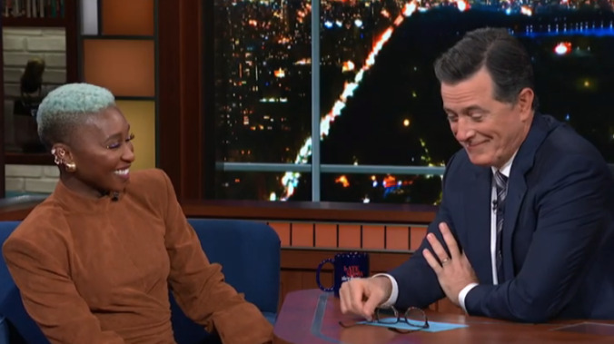 Harriet star and future EGOT Cynthia Erivo sings Stephen Colbert to tears