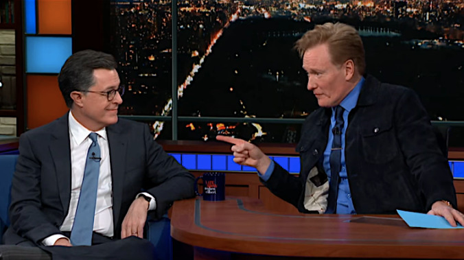 Failed Conan O'Brien writer Stephen Colbert is re-interviewed on The Late Show