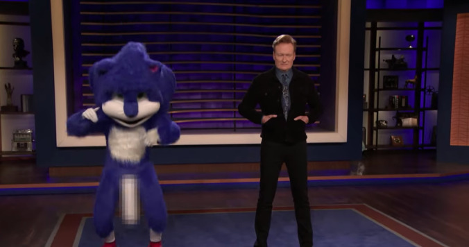 Conan slaps overly concerned Sonic fans with aggressively bouncing hedgehog wang