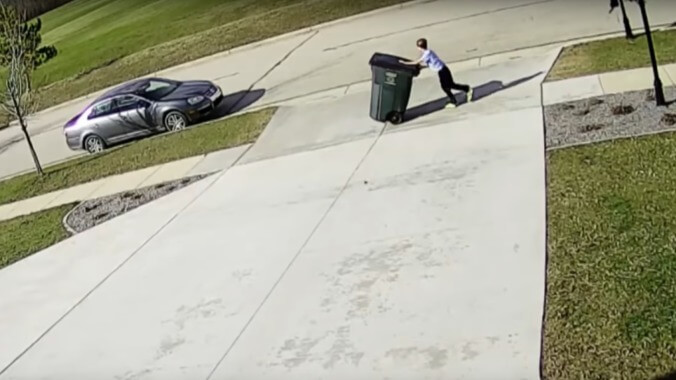 Take a lesson in persistence from this kid getting whaled on by a trash bin