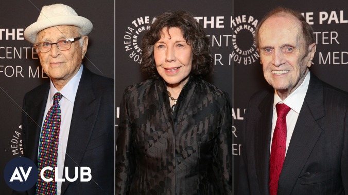 諾曼·李爾（Norman Lear），莉莉·湯林（Lily Tomlin）和鮑勃·紐哈特（Bob Newhart）戴著帽子，計算機和被捕