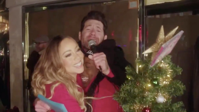 Mariah Carey joins Billy On The Street, gifts someone a Christmas tree topped with the Glitter soundtrack