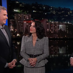 Julia Louis-Dreyfus and Will Ferrell interrupt Kimmel's monologue to debut the Downhill trailer