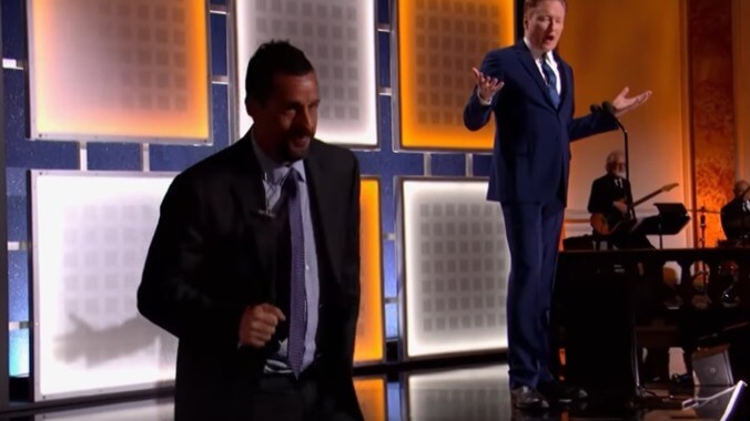 Watch Conan spontaneously, gleefully roast Adam Sandler at the AARP Awards