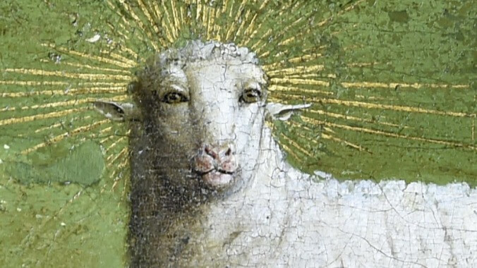 Behold the awesome, unblinking gaze of the restored Mystic Lamb