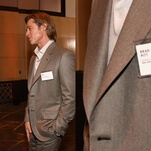 Put this photo of Brad Pitt and his helpful nametag in the Louvre