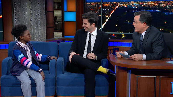 Stephen Colbert surprises John Mulaney with one of his Sack Lunch Bunch