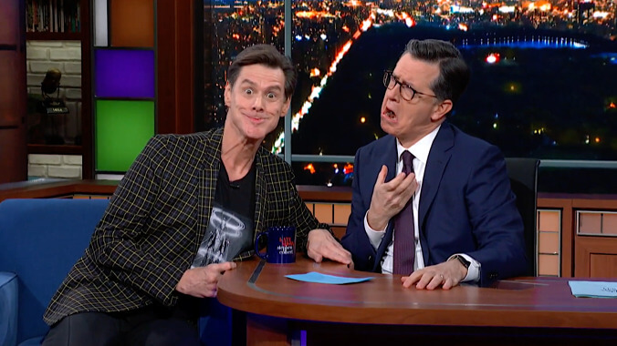 Jim Carrey goes full Jim Carrey for Colbert