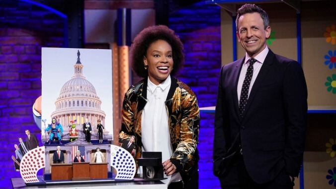 Amber Ruffin and Jenny Hagel take Seth Meyers to (grade) school with news dioramas