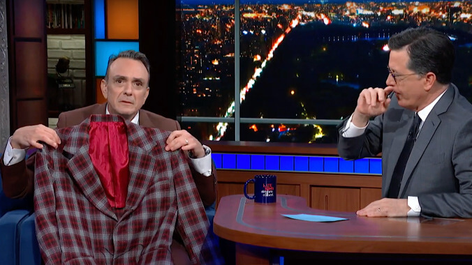 On The Late Show, Hank Azaria reveals he spotted his Brockmire jacket on the late show