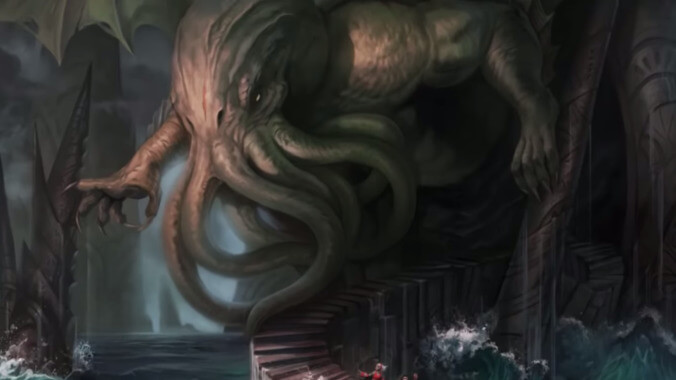 In his house at R'lyeh, dead Cthulhu doodles in this free-to-download Lovecraft coloring book