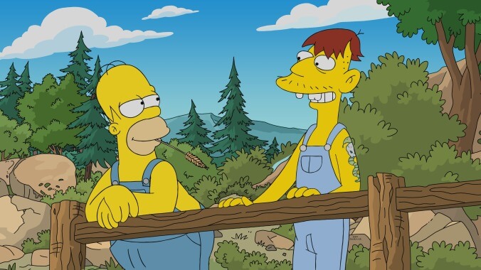 Homer, Cletus, Marge, and Maggie all gasp for airtime in a breezy whiff of a Simpsons