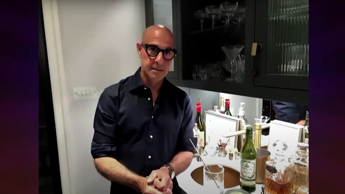 Stanley Tucci wraps his forearms around the perfect martini for James Corden