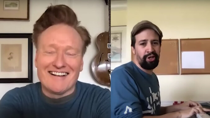 Lin-Manuel Miranda improvises the Conan musical hit, "OK, Boomer"