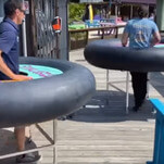 Maryland bar respects social distancing by getting its patrons to wear inflatable rubber tables