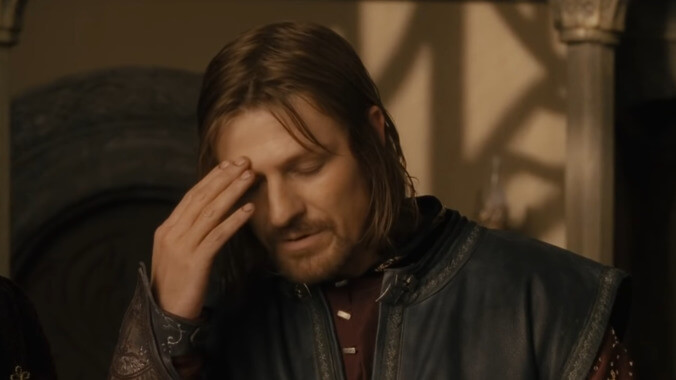 Sean Bean checking his script in Lord Of The Rings created a classic meme