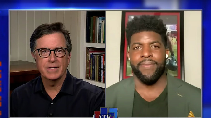 Former NFL-er Emmanuel Acho tells Stephen Colbert it's time for Uncomfortable Conversations With A Black Man