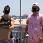 Watch a pair of friendly bros brave numerous bad vibes in attempt to hand out free masks