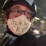 Conner O'Malley brought his berserk "Bike Talk Show" to the Portland protests