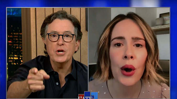 Sarah Paulson and Stephen Colbert get goofy talking Ratched, getting looped with Cate Blanchett