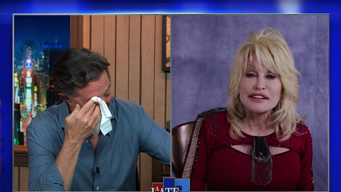 Dolly Parton sings superfan Stephen Colbert to a good old cleansing cry