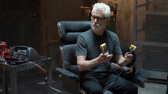 Next veers into the bizarre with multiple John Slatterys and DIY shock therapy