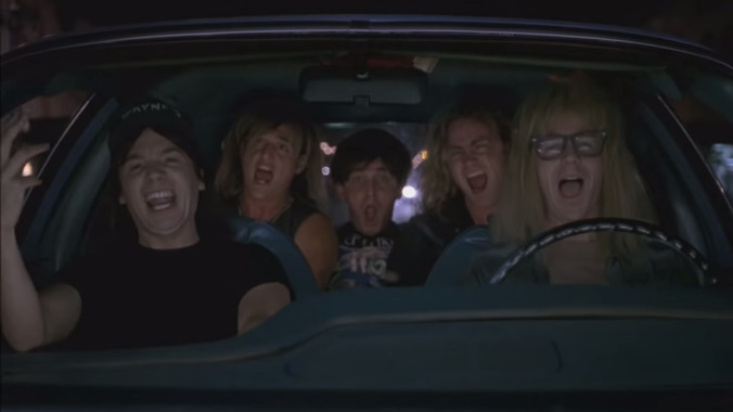 Josh Gad's epic Wayne's World reunion includes Mike Myers, Dana Carvey, Aerosmith, Cooper, Queen, and more
