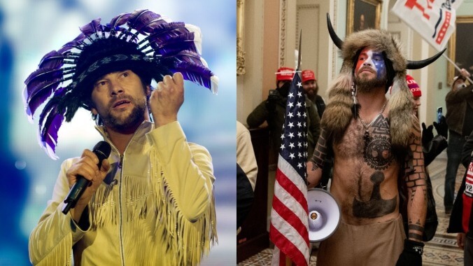 Rest assured, the guy from Jamiroquai is not the fuzzy "Q Shaman" who stormed the Capitol