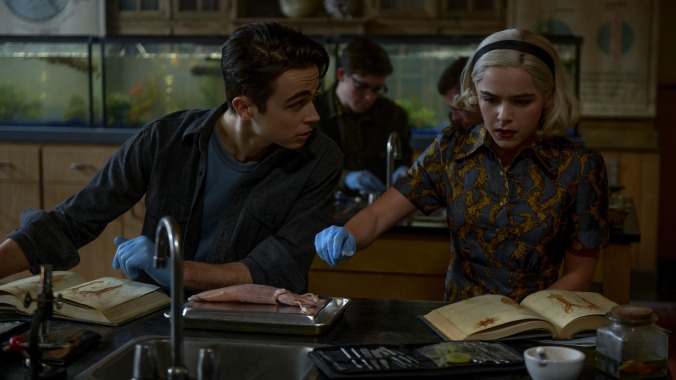 Chilling Adventures Of Sabrina fights a monster from the watery deeps in a Lovecraftian homage