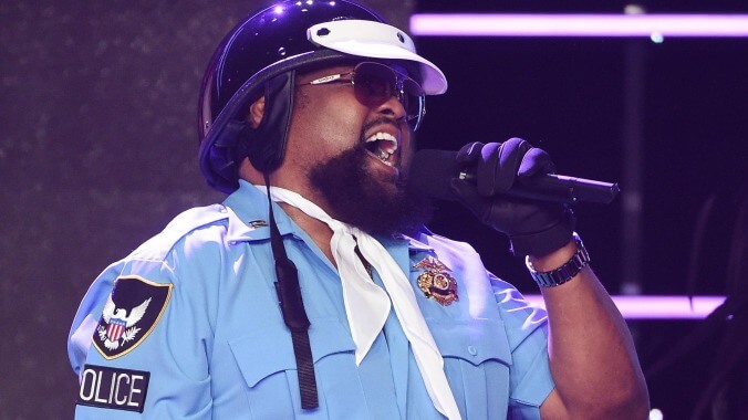 Police officer (from the Village People) not happy with The Weeknd's Grammy boycott