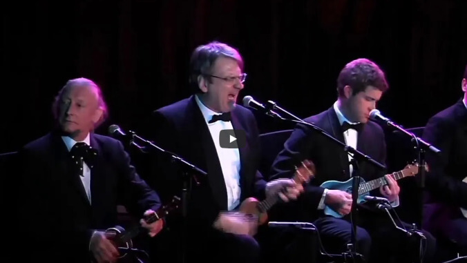 Watch a ukulele orchestra cheerily strum the backbone out of a whole bunch of pop songs