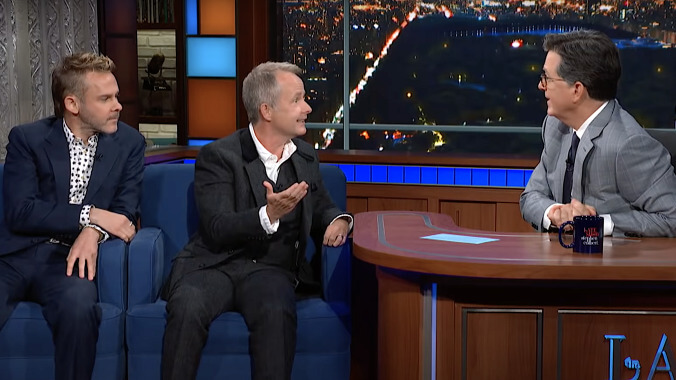 Stephen Colbert completes his hobbit collection by answering Dominic Monaghan and Billy Boyd's riddles