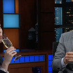 Stephen Colbert toasts Hacks star Hannah Einbinder's Late Show return with apology champagne, socks