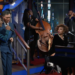 Jennifer Hudson gives Aretha lessons to Stephen Colbert and Jon Batiste on The Late Show