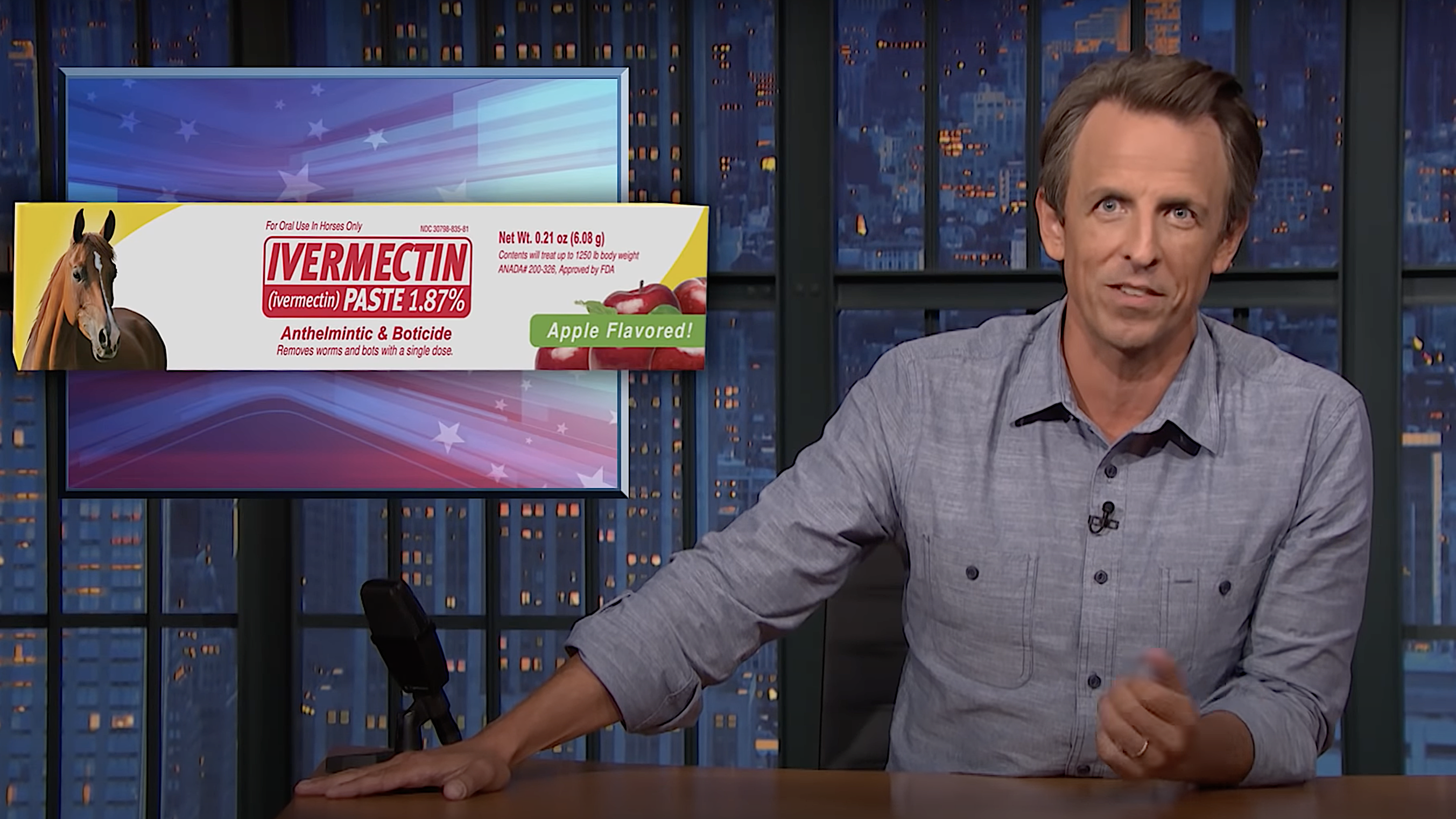 Seth Meyers begs viewers not to eat horsey medicine, since that’s where we’re at now