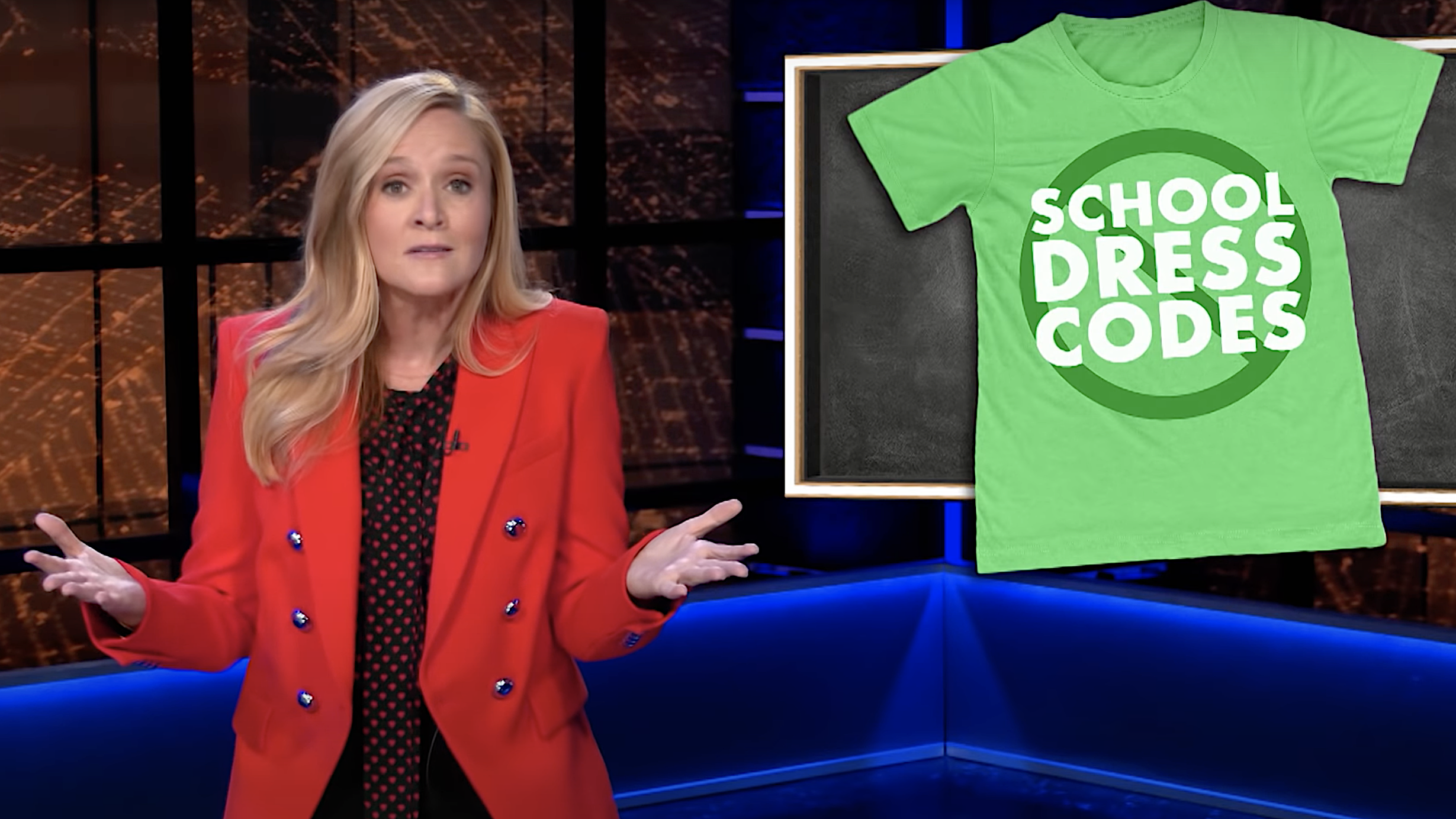 Full Frontal returns, with Sam Bee plucking sexist, racist school dress codes out of the hiatus chaos