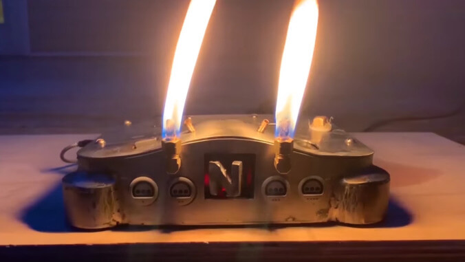 Here, for your consideration, is a Nintendo 64 that plays metal music and breathes fire