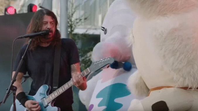 Foo Fighters played a corporate concert, which sucks, but were joined by dancing mascots, which is good